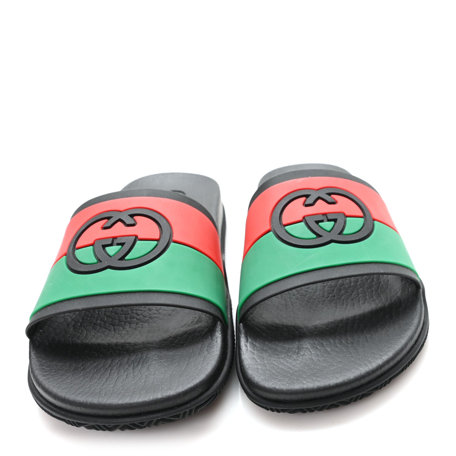 Gucci Rubber Web Womens Interlocking G Slide Sandals 38 Black Green Red 3 of 8