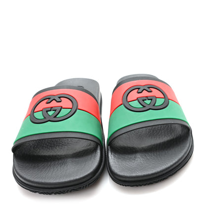 Gucci Rubber Web Womens Interlocking G Slide Sandals 38 Black Green Red 3 of 8