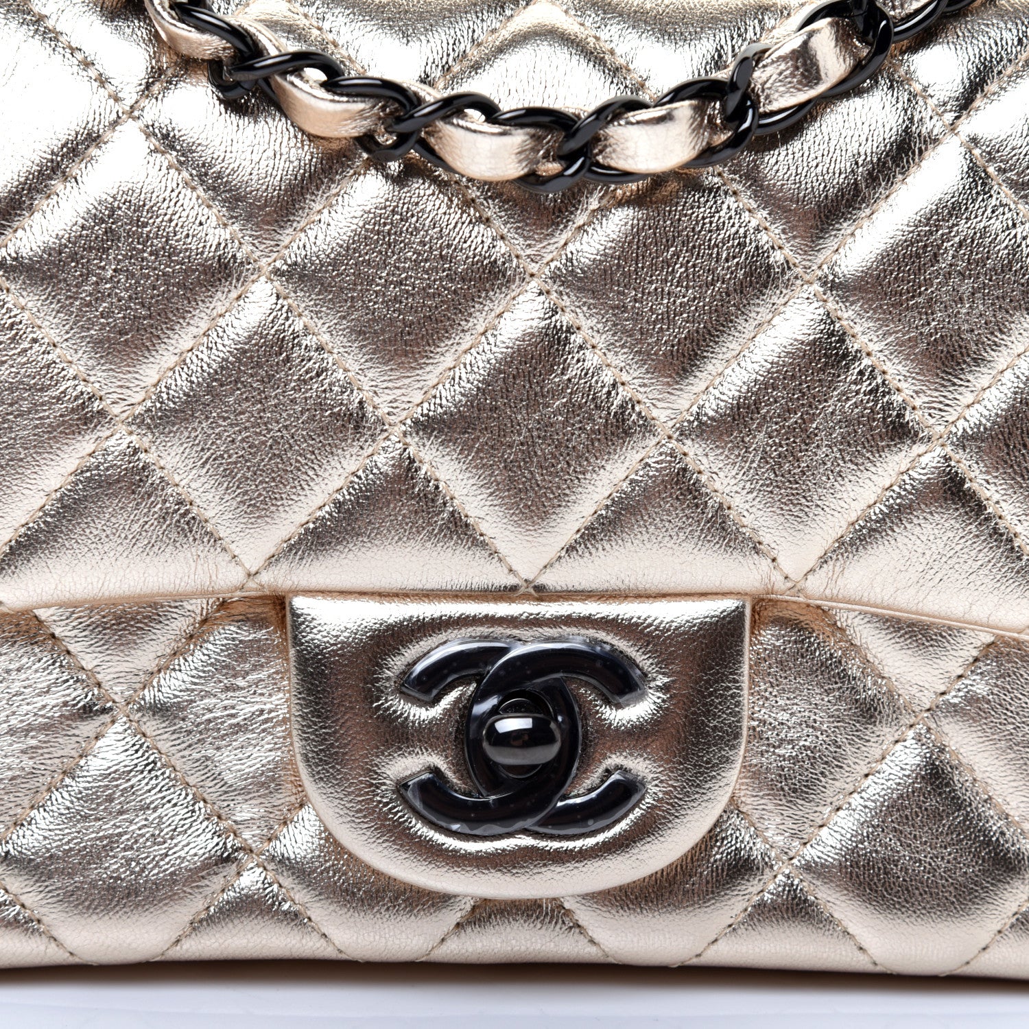 Chanel Metallic Lambskin Quilted Mini Square Flap Gold Black 10 of 11
