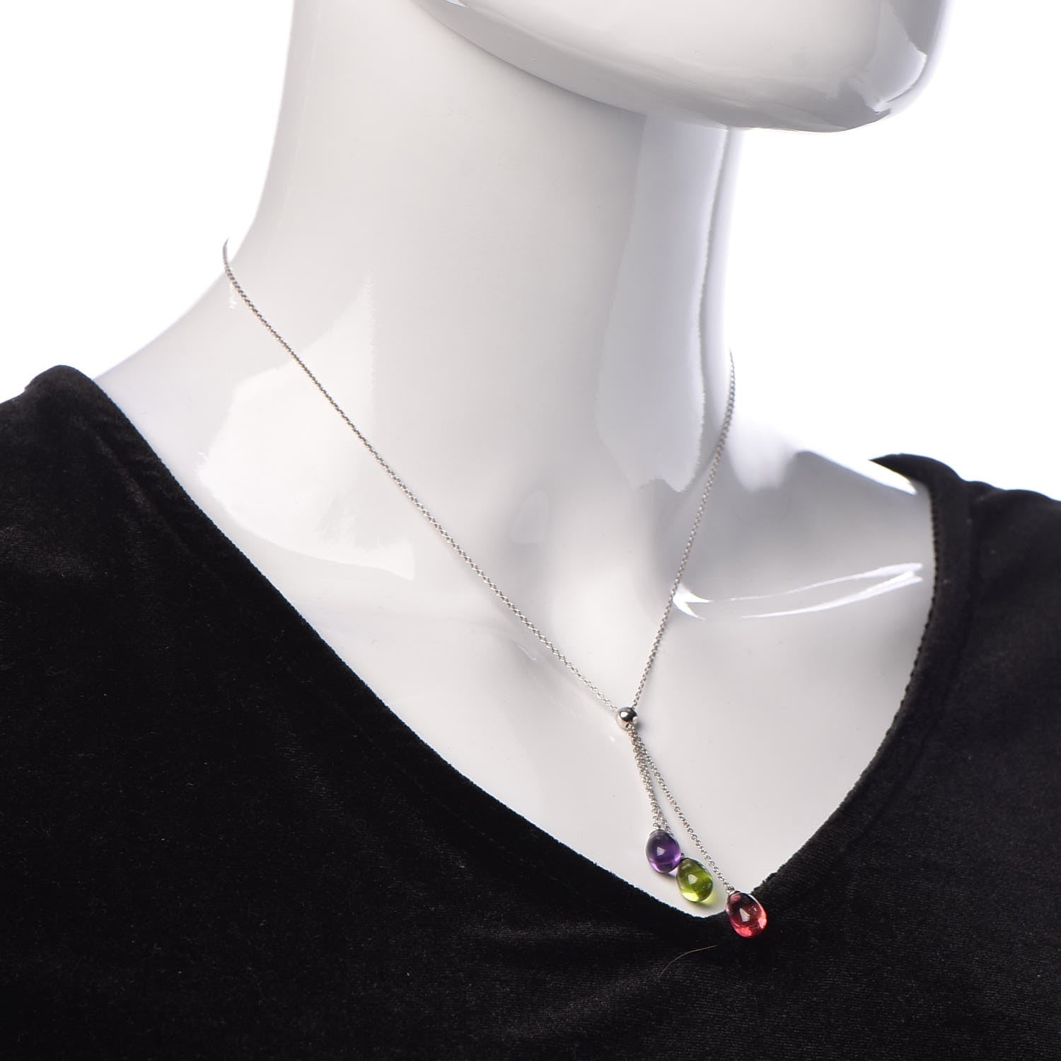 Tiffany 18K White Gold Amethyst Peridot Pink Tourmaline Rainbow Drops Three Stone Necklace 2 of 7