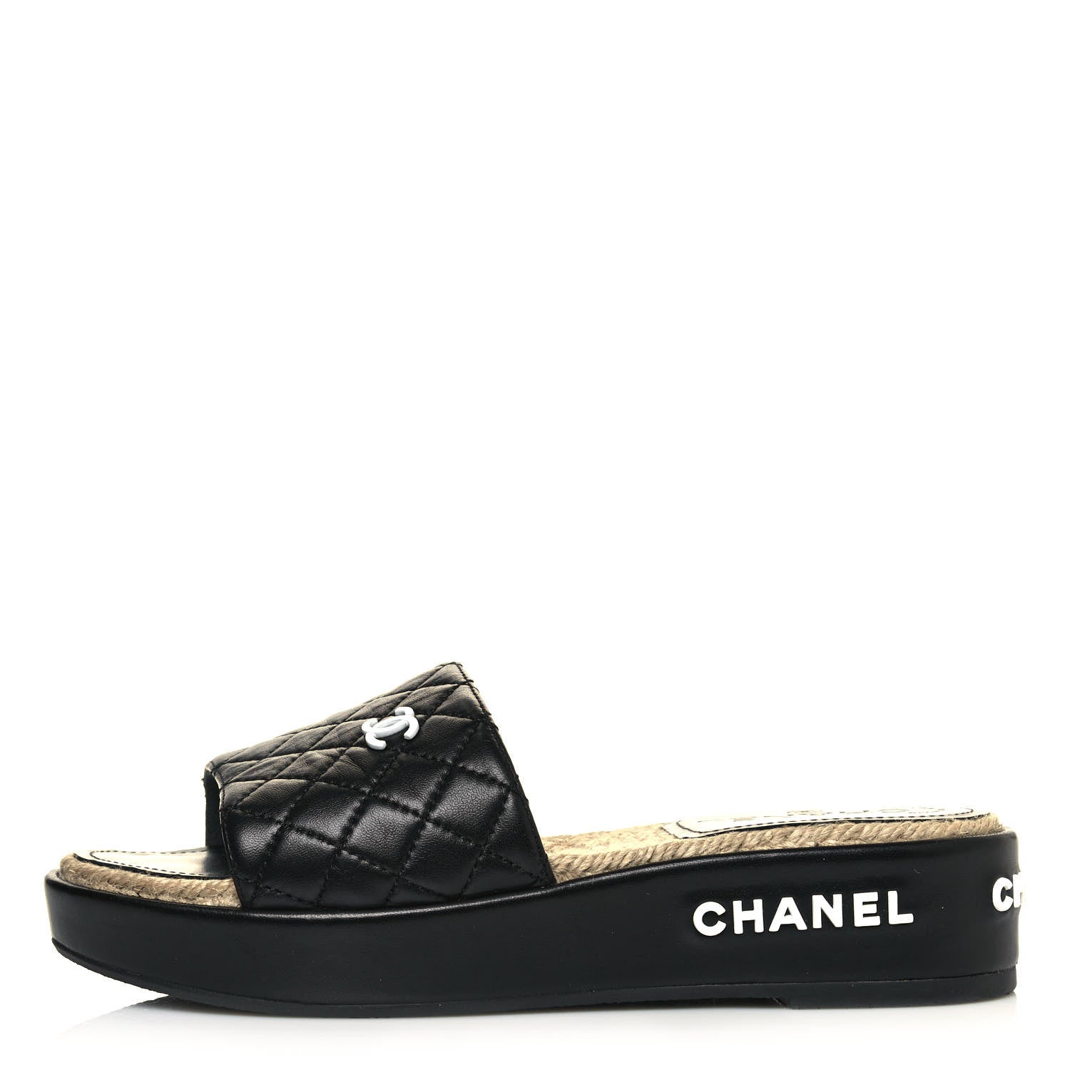 Chanel Lambskin Quilted CC Espadrille Slip On Sandals 38 Black 1 of 10