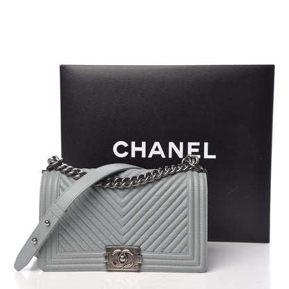 Chanel Wrinkled Lambskin Chevron Quilted Medium Boy Flap Light Blue 14 of 14