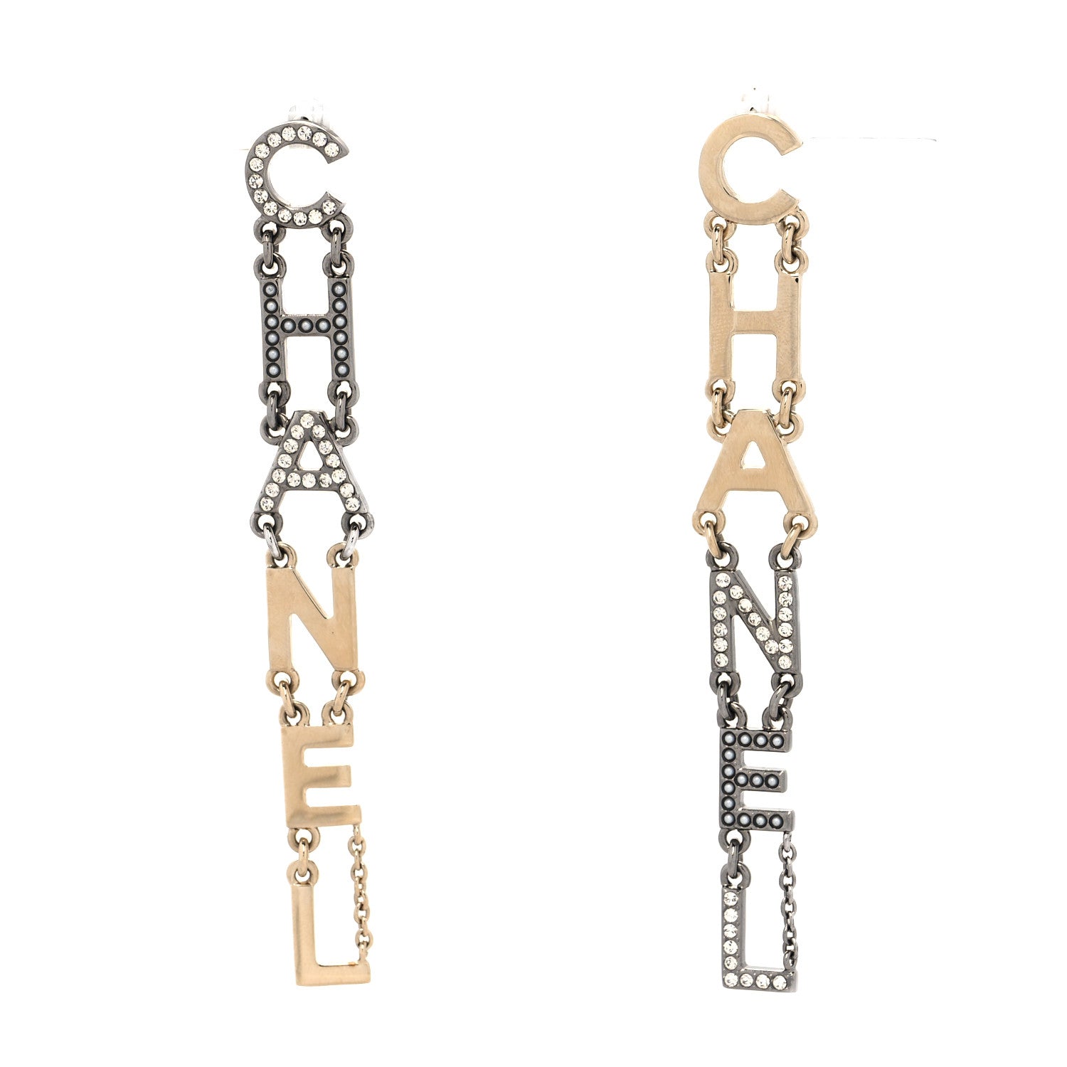 Chanel Crystal Pearl Chanel Bright Young Things Earrings Gold Ruthenium 1 of 4