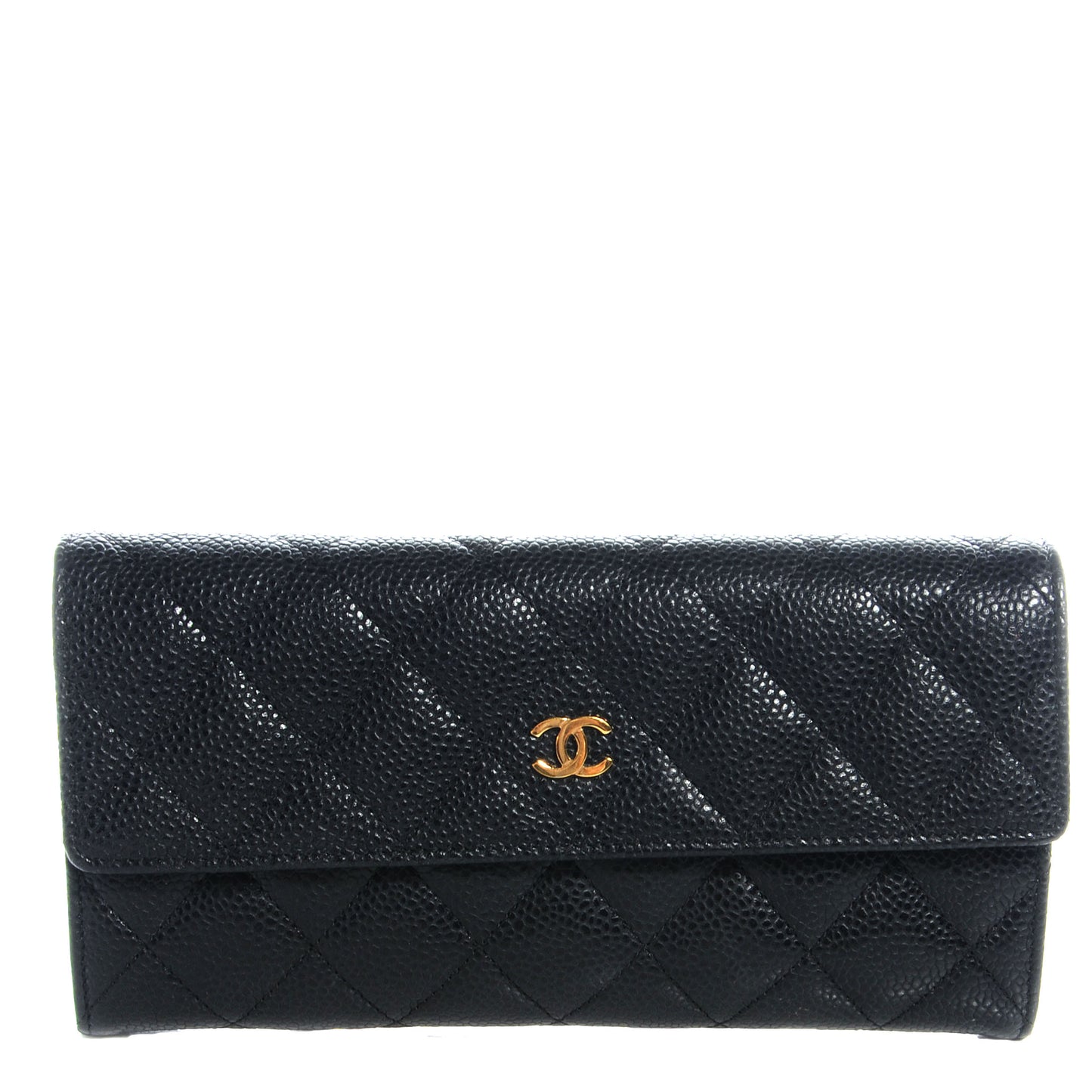 Caviar Large Gusset Flap Wallet Black