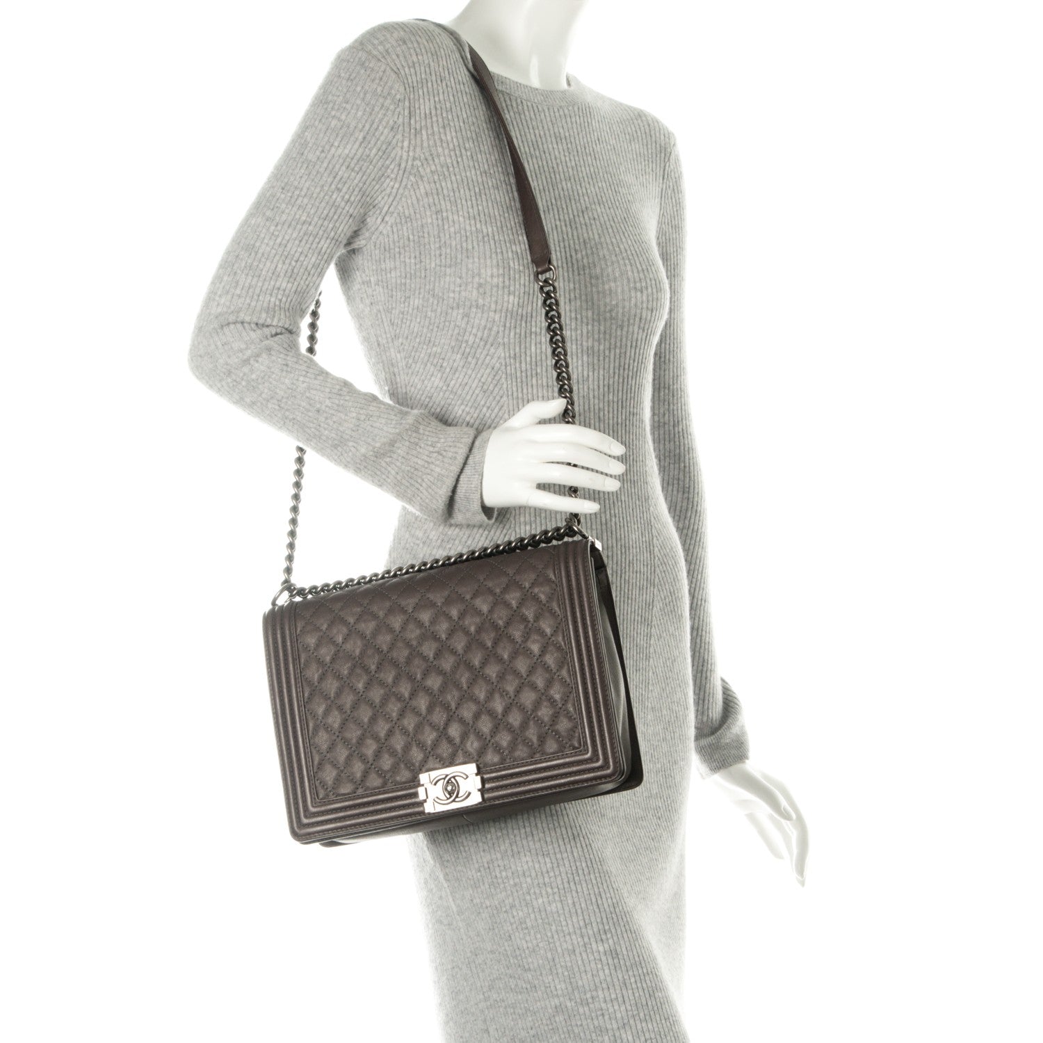 Chanel Calfskin Quilted Large Boy Flap Grey 2 of 9