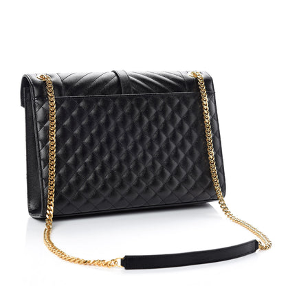 Saint Laurent Grain De Poudre Textured Mixed Matelasse Large Triquilt Monogram Satchel Black 3 of 10