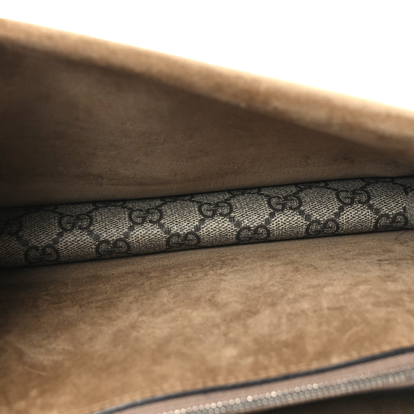 GG Supreme Monogram Suede Crystal Small Dionysus Shoulder Bag Beige Ebony Taupe