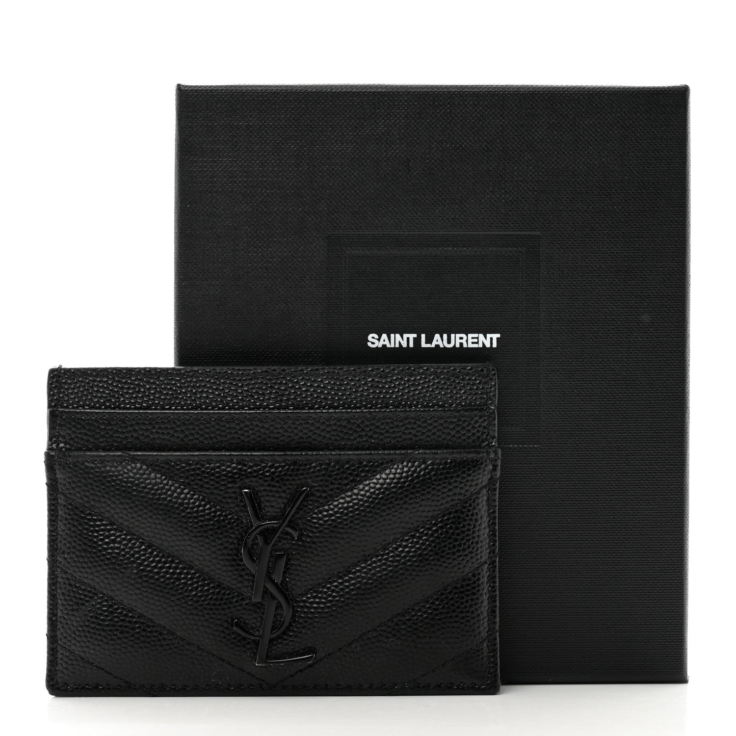 Saint Laurent Grain De Poudre Matelasse Chevron Monochrome Monogram Credit Card Case Black 8 of 8