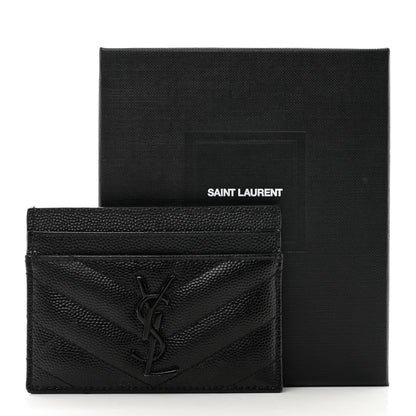 Saint Laurent Grain De Poudre Matelasse Chevron Monochrome Monogram Credit Card Case Black 8 of 8