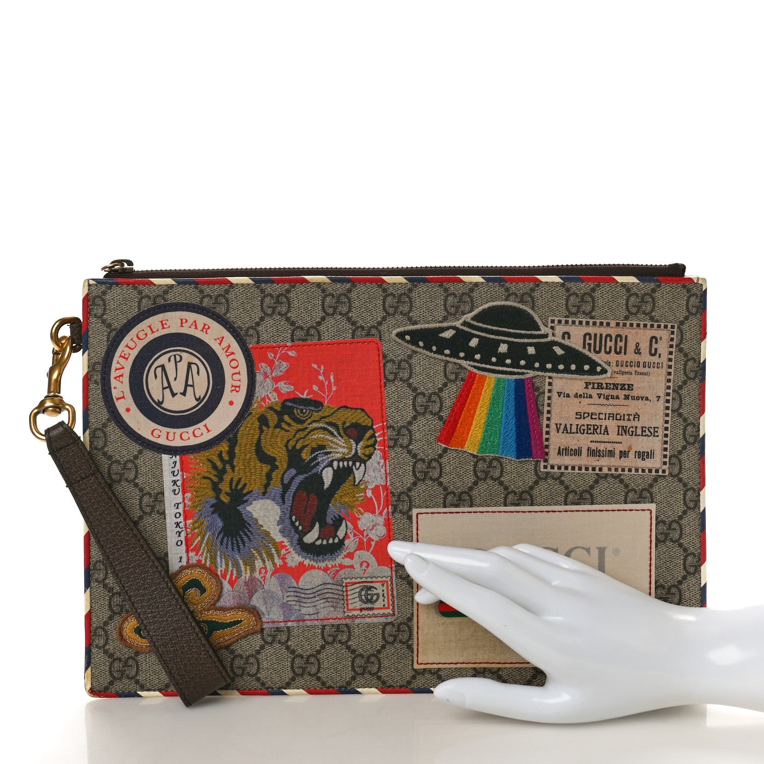 Gucci GG Supreme Monogram Courrier Embroidered UFO Pouch 2 of 9