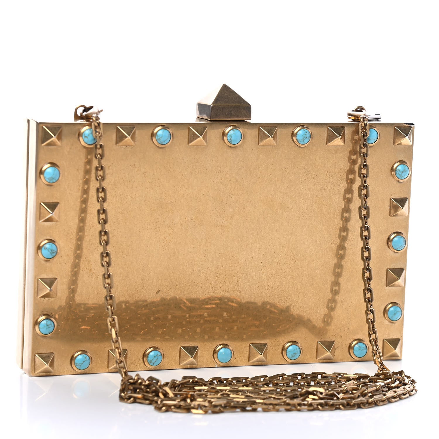 Valentino Garavani Metallic Plexiglass Rockstud Rolling Minaudiere Clutch Gold 2 of 7