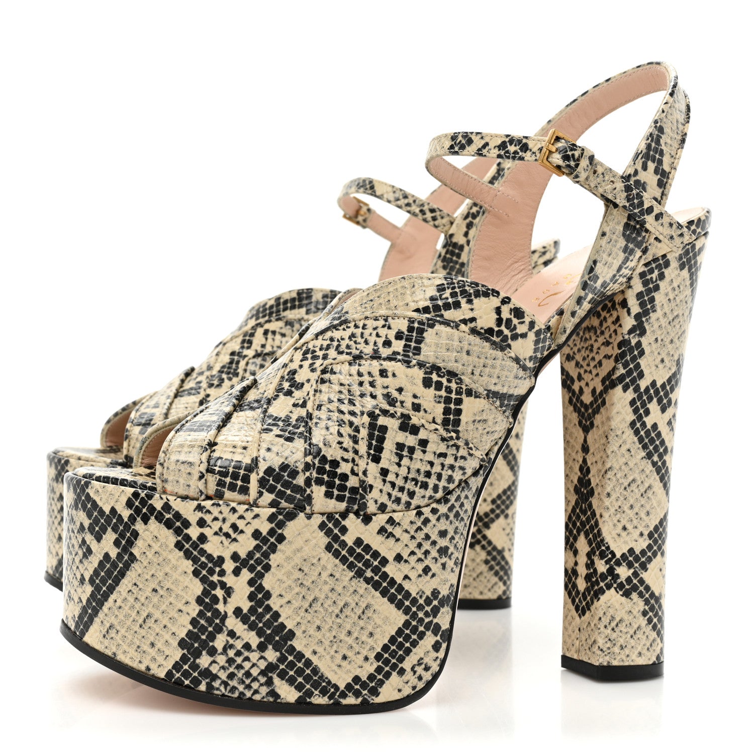 Gucci Calfskin Python Print Keyla Platform Slingback Sandals 39.5 Beige Avana 3 of 9