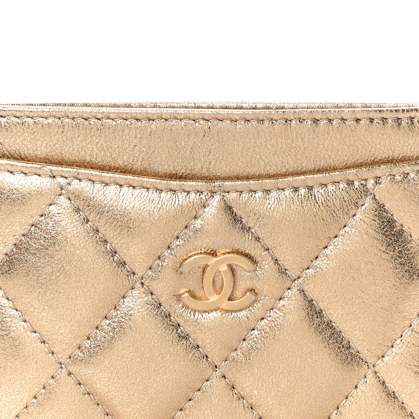 Metallic Lambskin Quilted CC Card Holder Gold