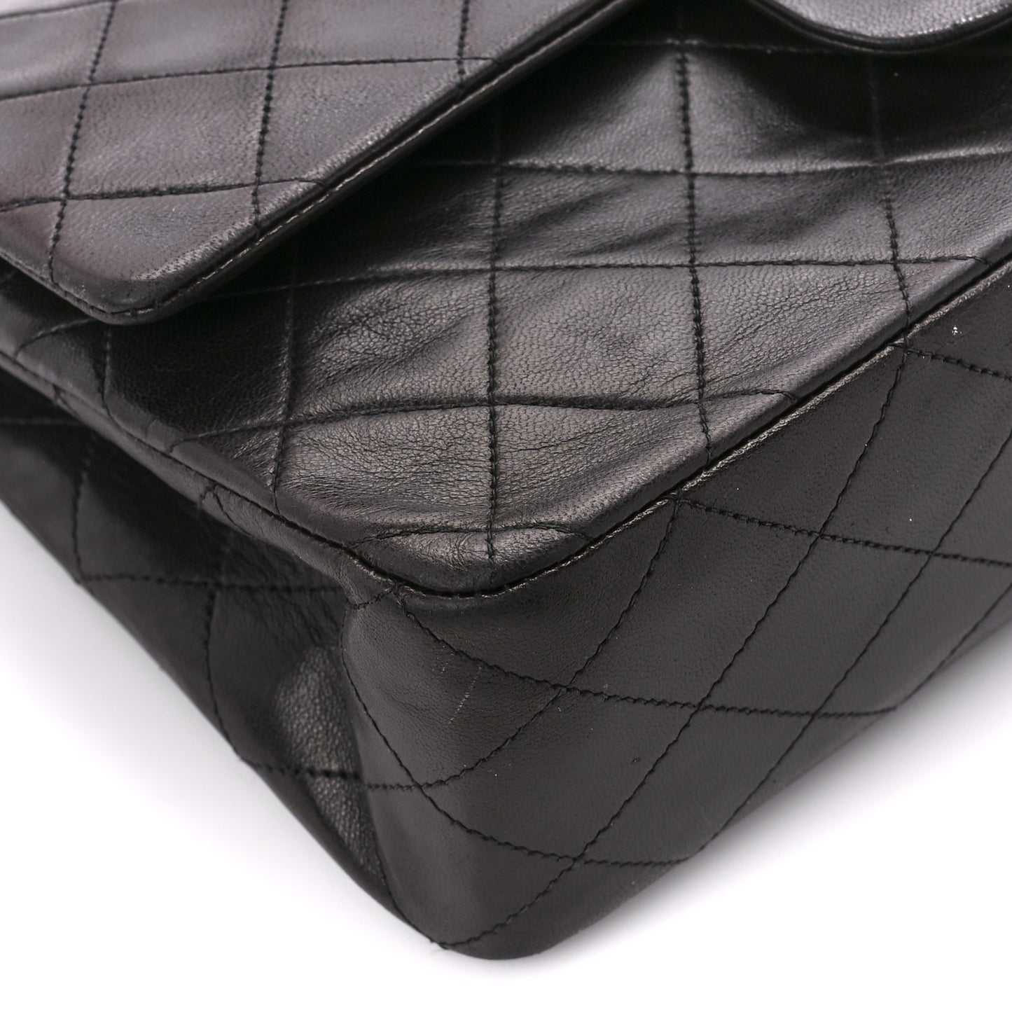 Lambskin Quilted Medium Double Flap Black