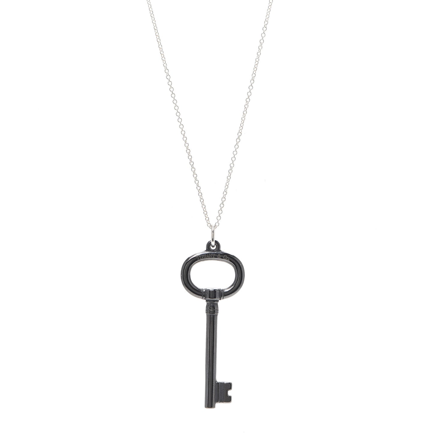 Black Titanium Sterling Silver Oval Key Pendant Necklace