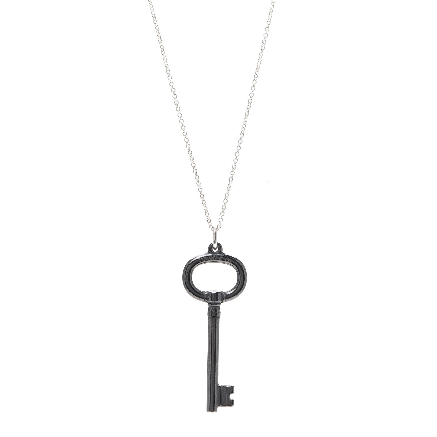 Tiffany Black Titanium Sterling Silver Oval Key Pendant Necklace 1 of 6