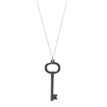 Tiffany Black Titanium Sterling Silver Oval Key Pendant Necklace 1 of 6
