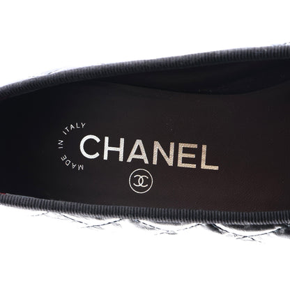 Chanel Aged Calfskin Quilted CC Cap Toe Ballerina Flats 36 Black 9 of 10