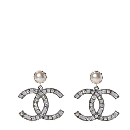 Chanel Crystal Baguette Pearl Bright Young Things CC Drop Earrings Silver 1 of 5