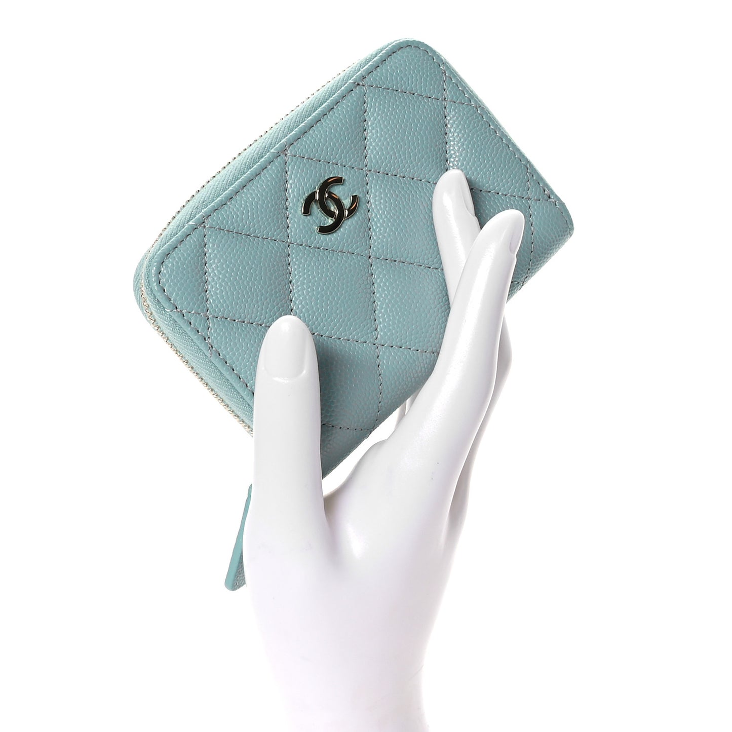 Caviar Quilted Zip Coin Purse Light Blue