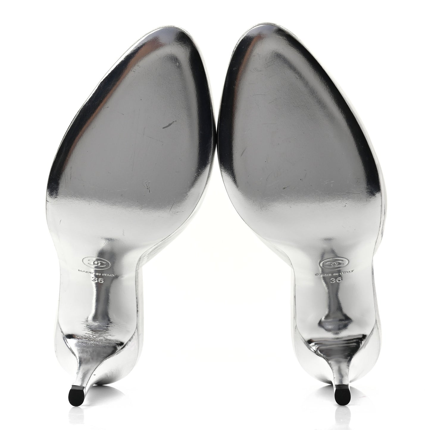Metallic Goatskin CC Mules 36 Silver