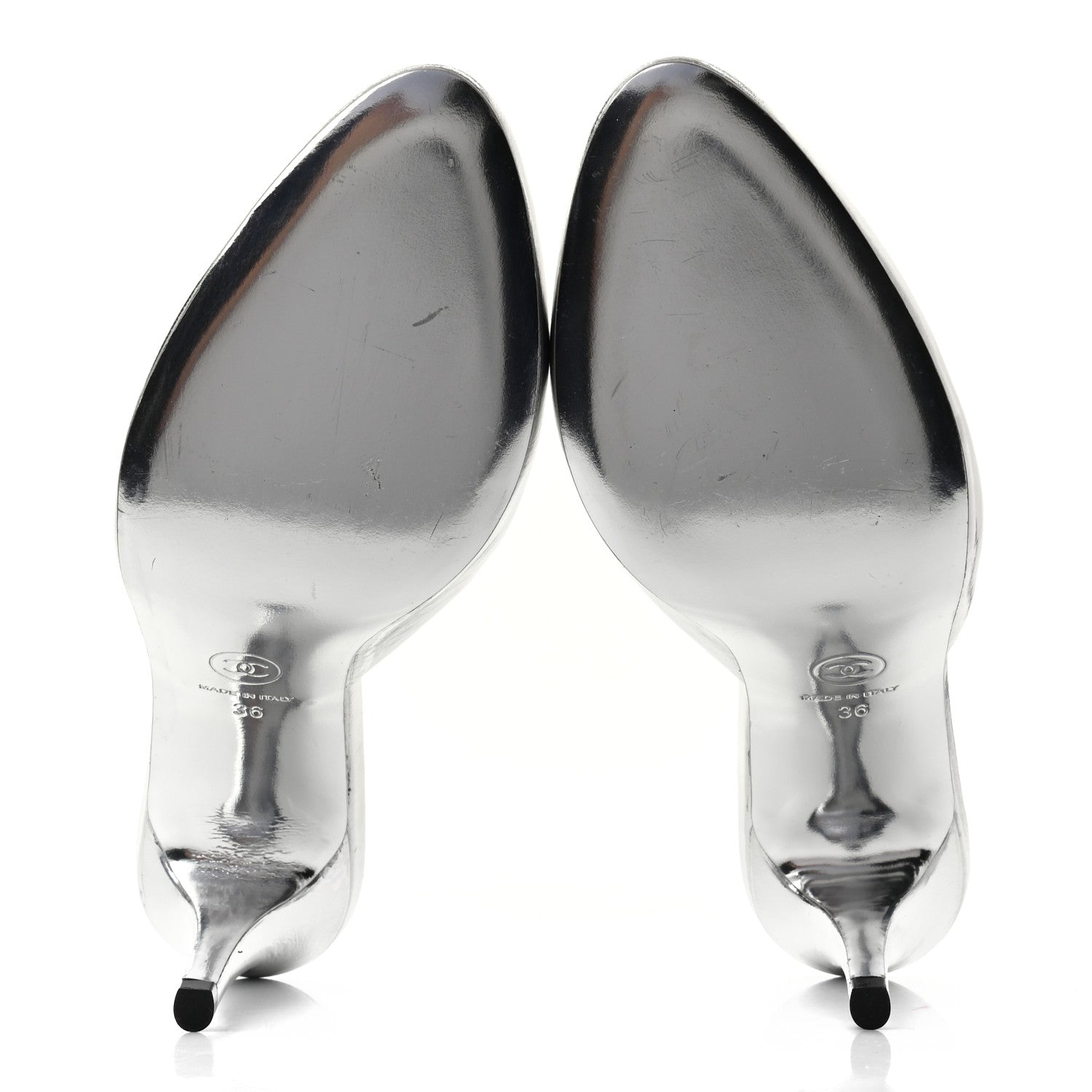 Chanel Metallic Goatskin CC Mules 36 Silver 5 of 11