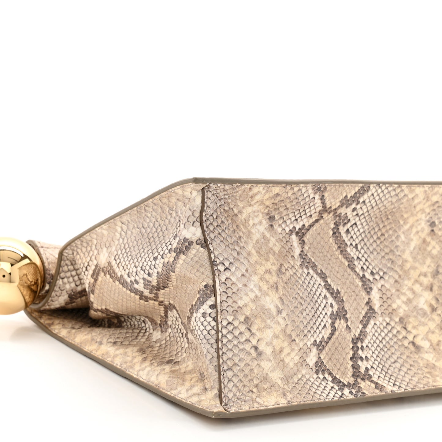 Python Embossed Calfskin La Rond Carre Take Out Clutch Beige