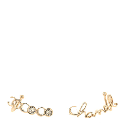 Chanel Metal Crystal Coco Script CC Climber Earrings Gold 1 of 5