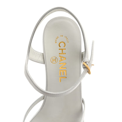 Chanel Lambskin Crystal CC Sandals 37.5 White 7 of 10