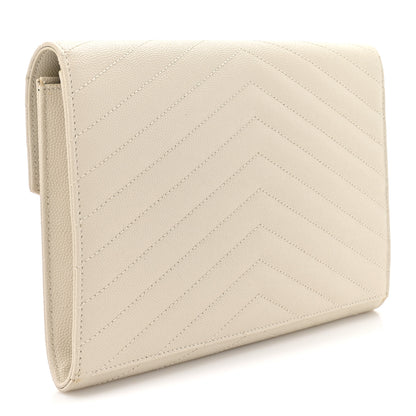 Saint Laurent Grain De Poudre Matelasse Chevron Monogram Envelope Clutch Blanc Vintage 3 of 9