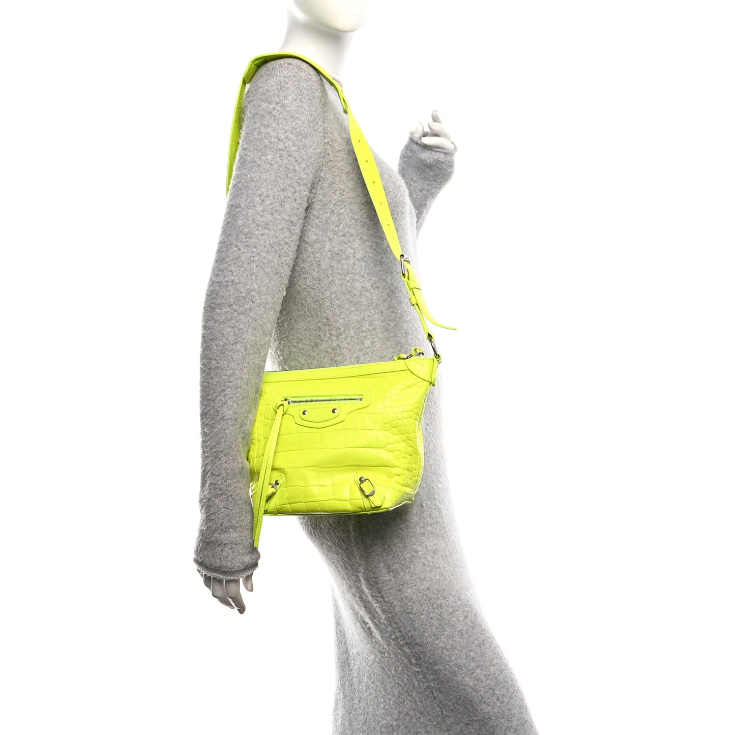Extra Supple Calfskin Crocodile Embossed Neo Classic Hardware Hobo XS Flou Yellow