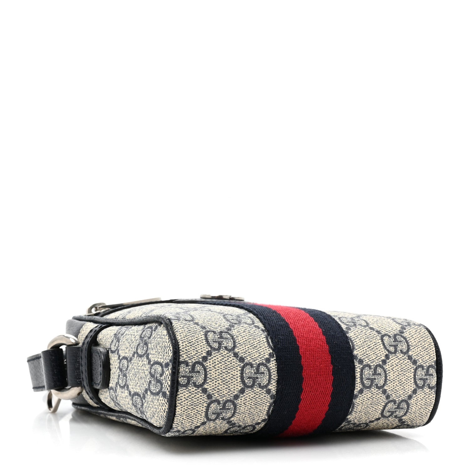 Gucci GG Supreme Monogram Textured Calfskin Web Mini Ophidia Messenger Beige Blue 4 of 9