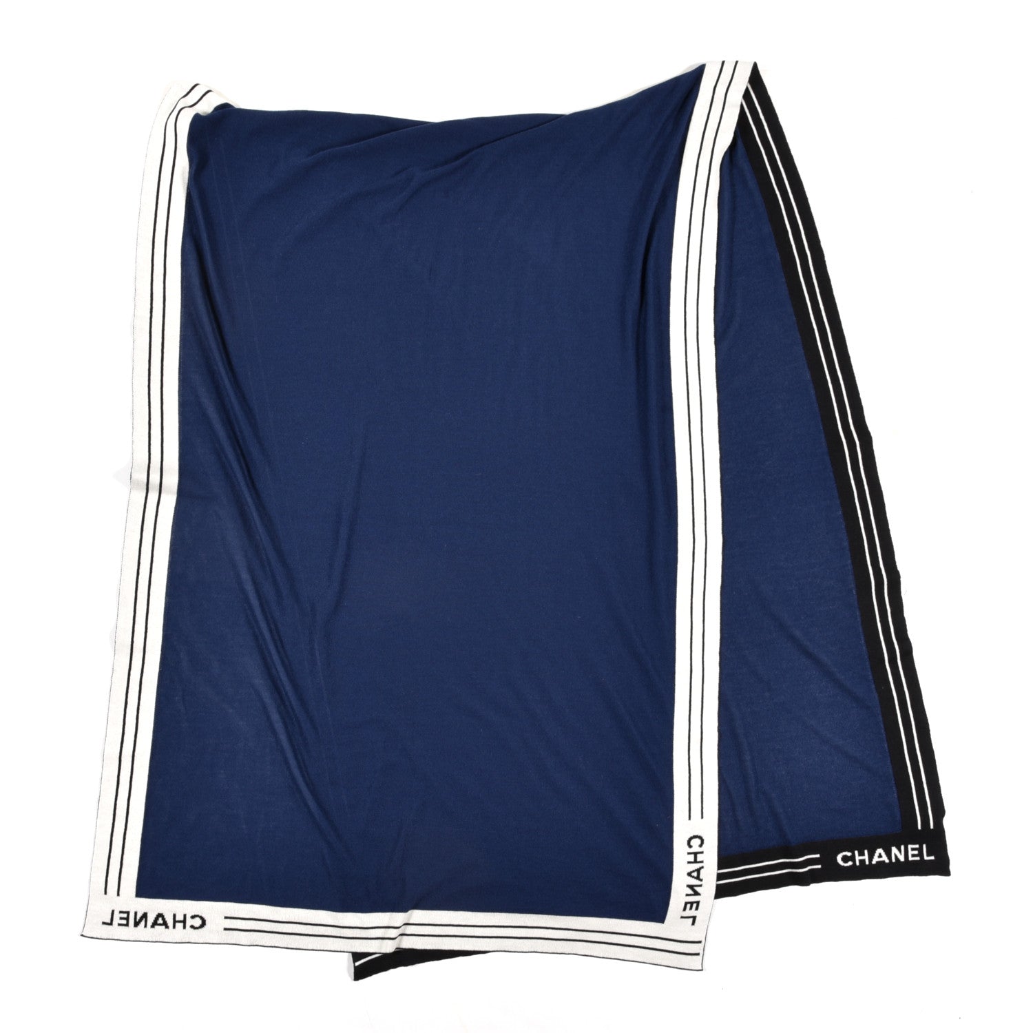 Chanel Cashmere Cotton Silk CC Scarf Navy 2 of 3
