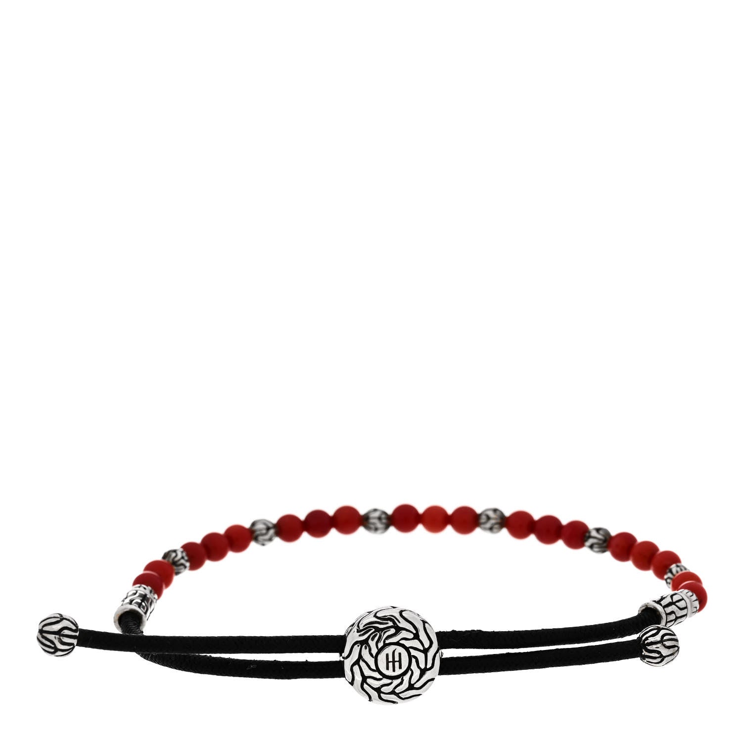 John Hardy Sterling Silver Red Coral Classic Chain Bead Cord Bracelet Black 2 of 4