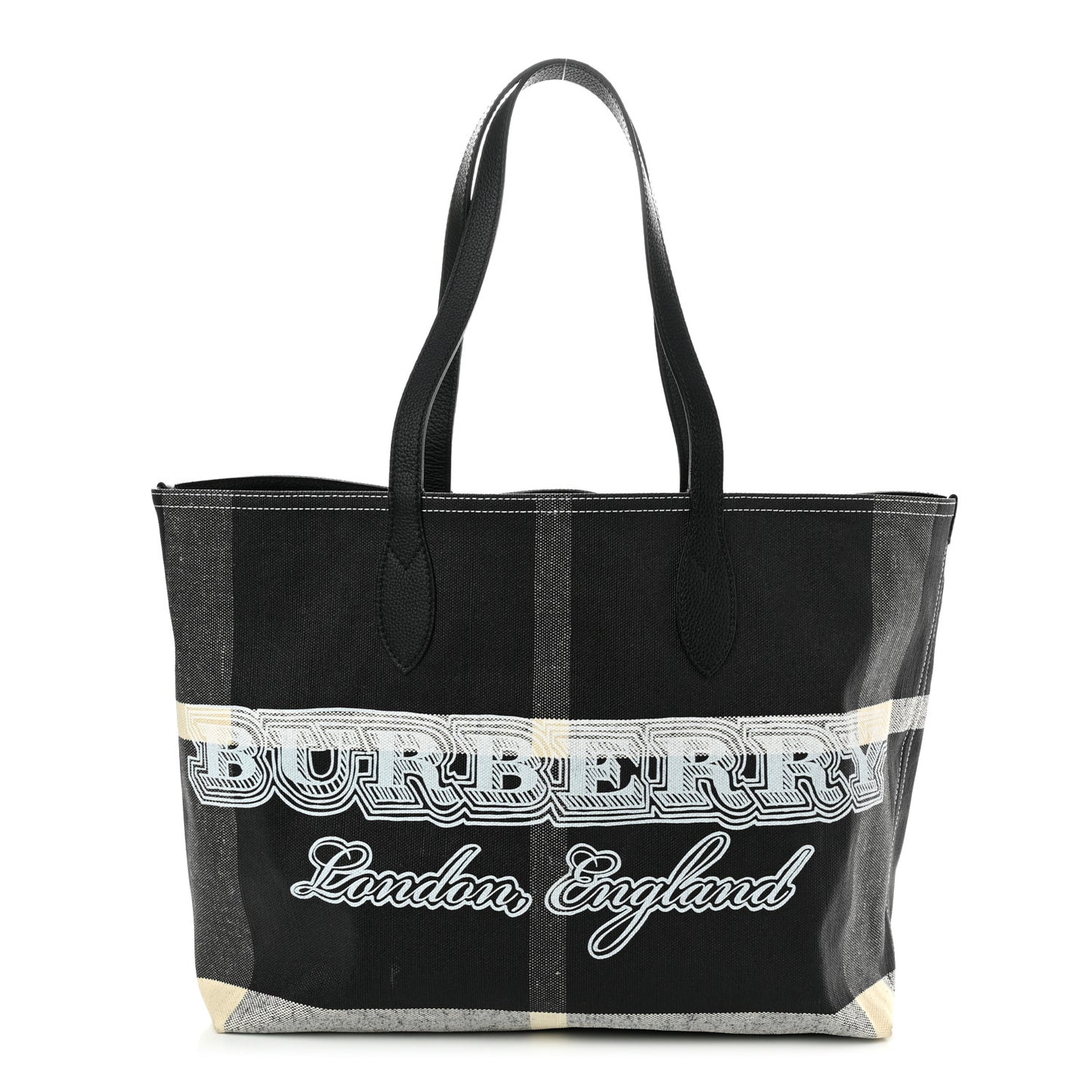 Coated Canvas Mega Check Medium Doodle Tote Black White