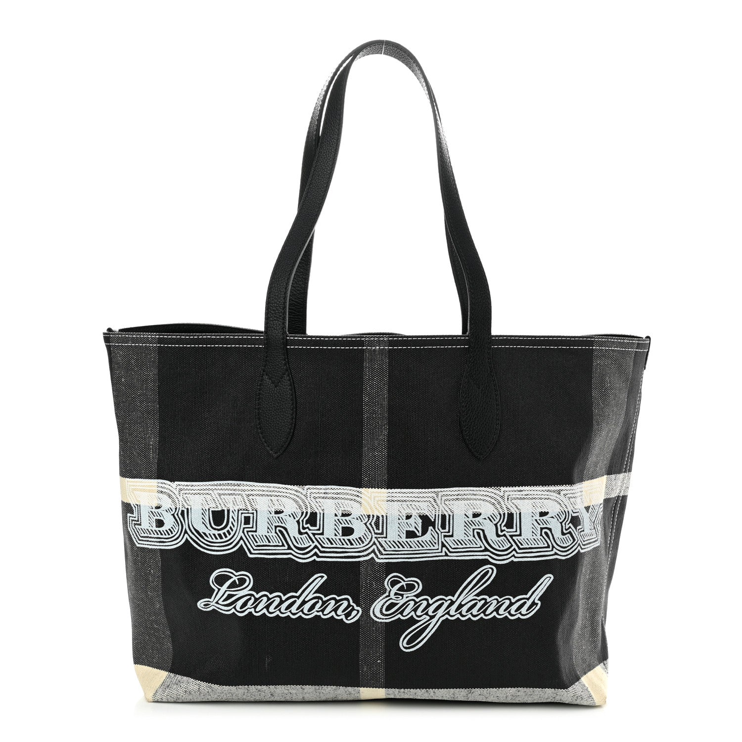Burberry Coated Canvas Mega Check Medium Doodle Tote Black White 1 of 10