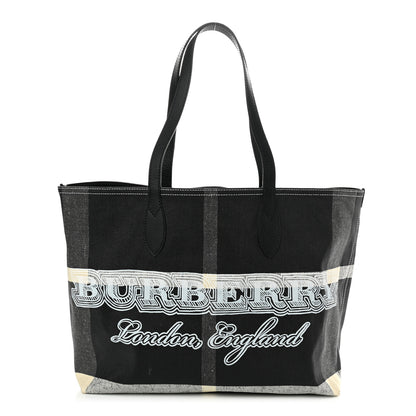 Burberry Coated Canvas Mega Check Medium Doodle Tote Black White 1 of 10