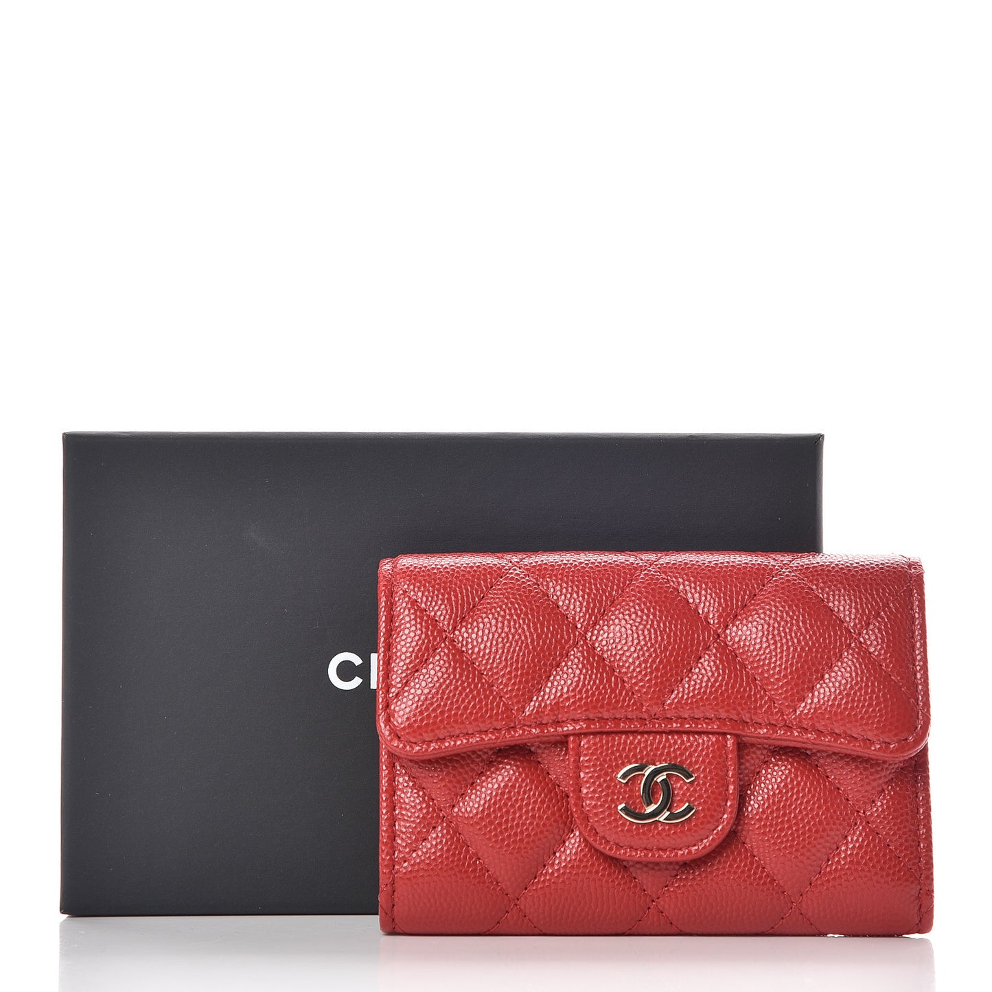Caviar Quilted Flap Card Holder Dark Red