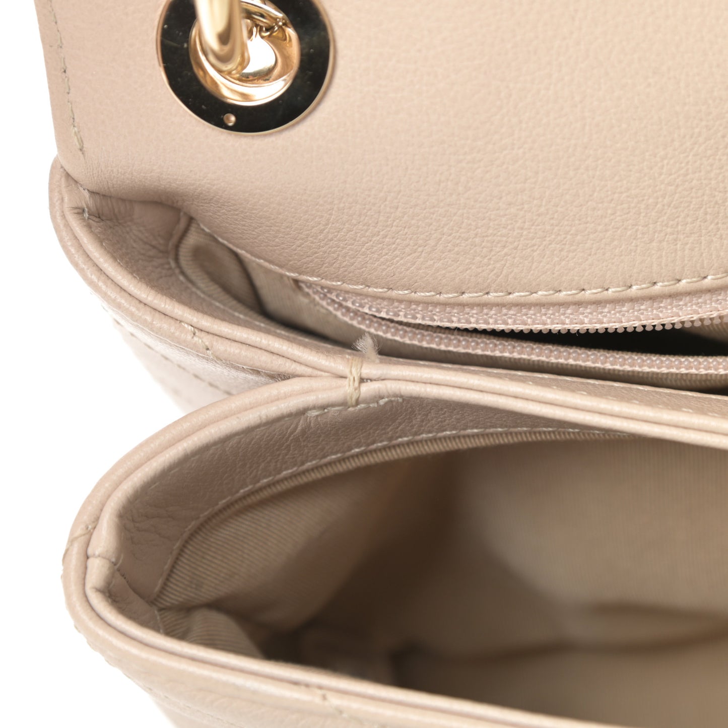 Grained Calfskin Small Chevron Chic Top Handle Flap Beige