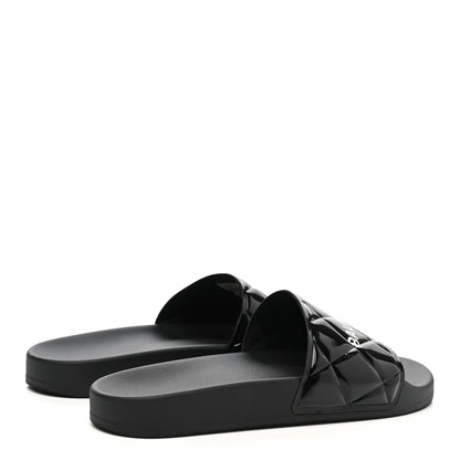 Balenciaga Patent Rubber Logo Womens Pool Slide Sandals 39 Black White 4 of 8