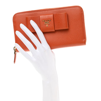 Prada Saffiano Fiocco Bow Zip Around Wallet Papaya 2 of 8