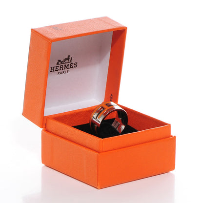 Hermes Sterling Silver Enamel Move H Ring 55 7.25 Orange 5 of 5
