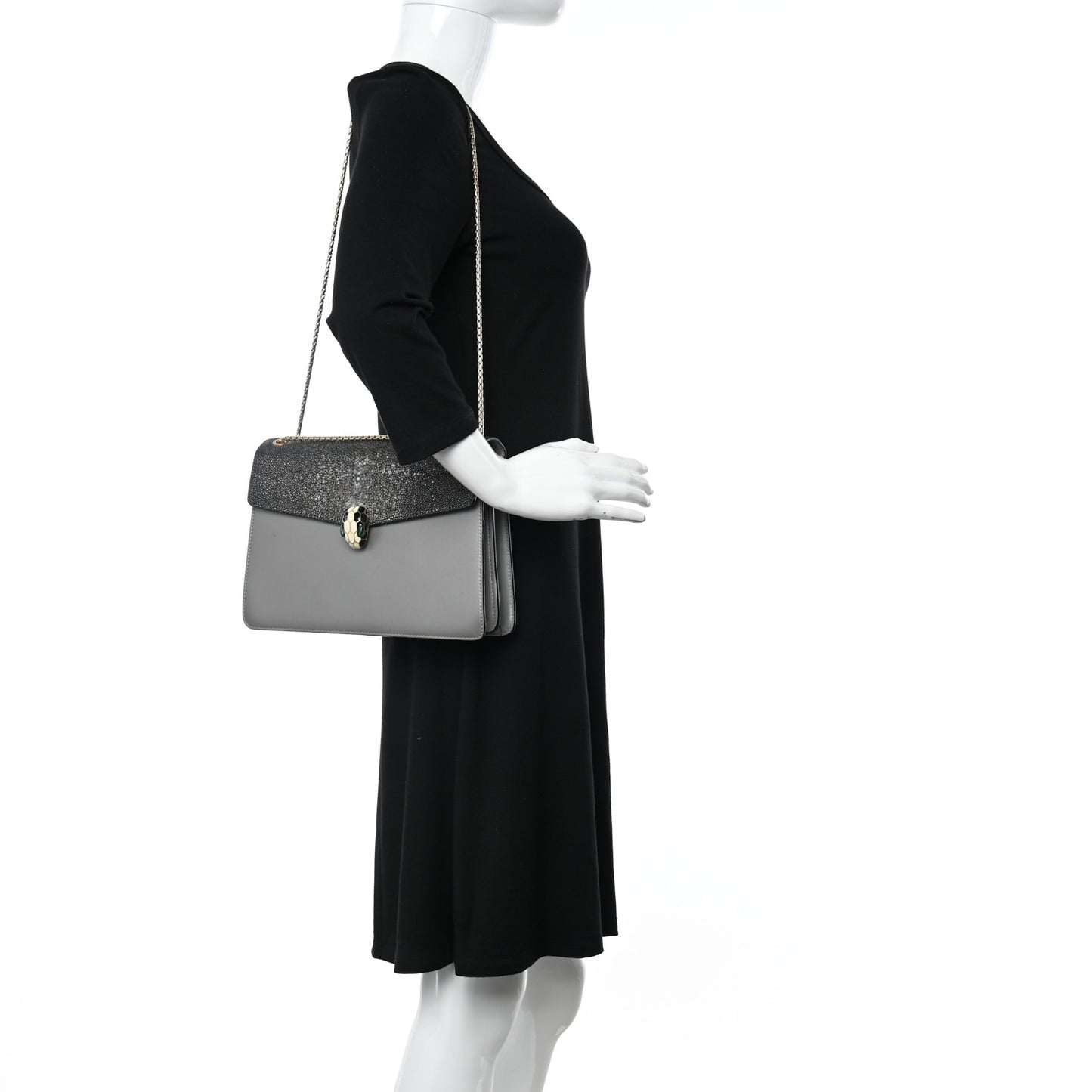 Calfskin Galuchat Serpenti Forever Shoulder Bag Grey