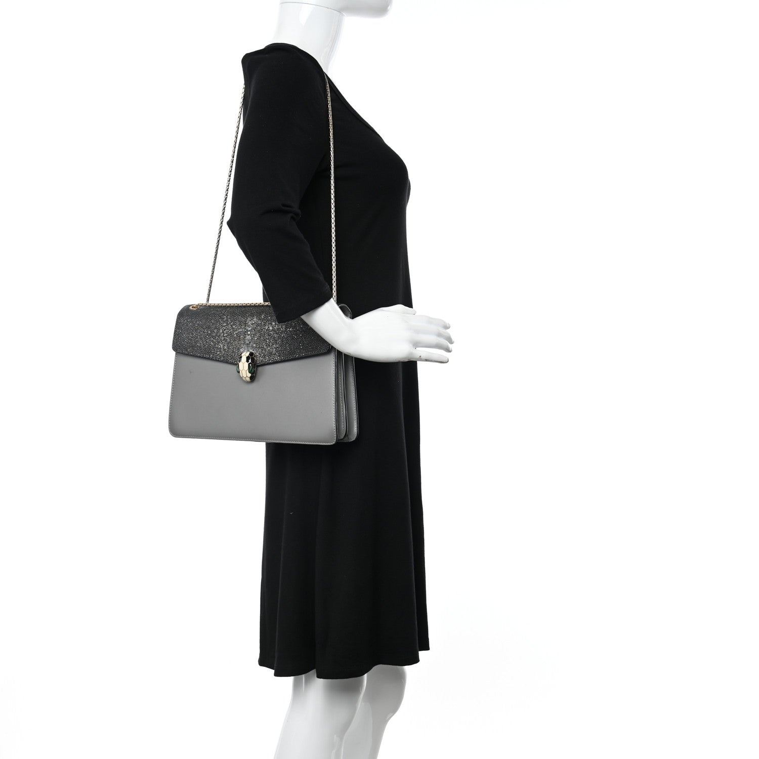 Bulgari Calfskin Galuchat Serpenti Forever Shoulder Bag Grey 2 of 16