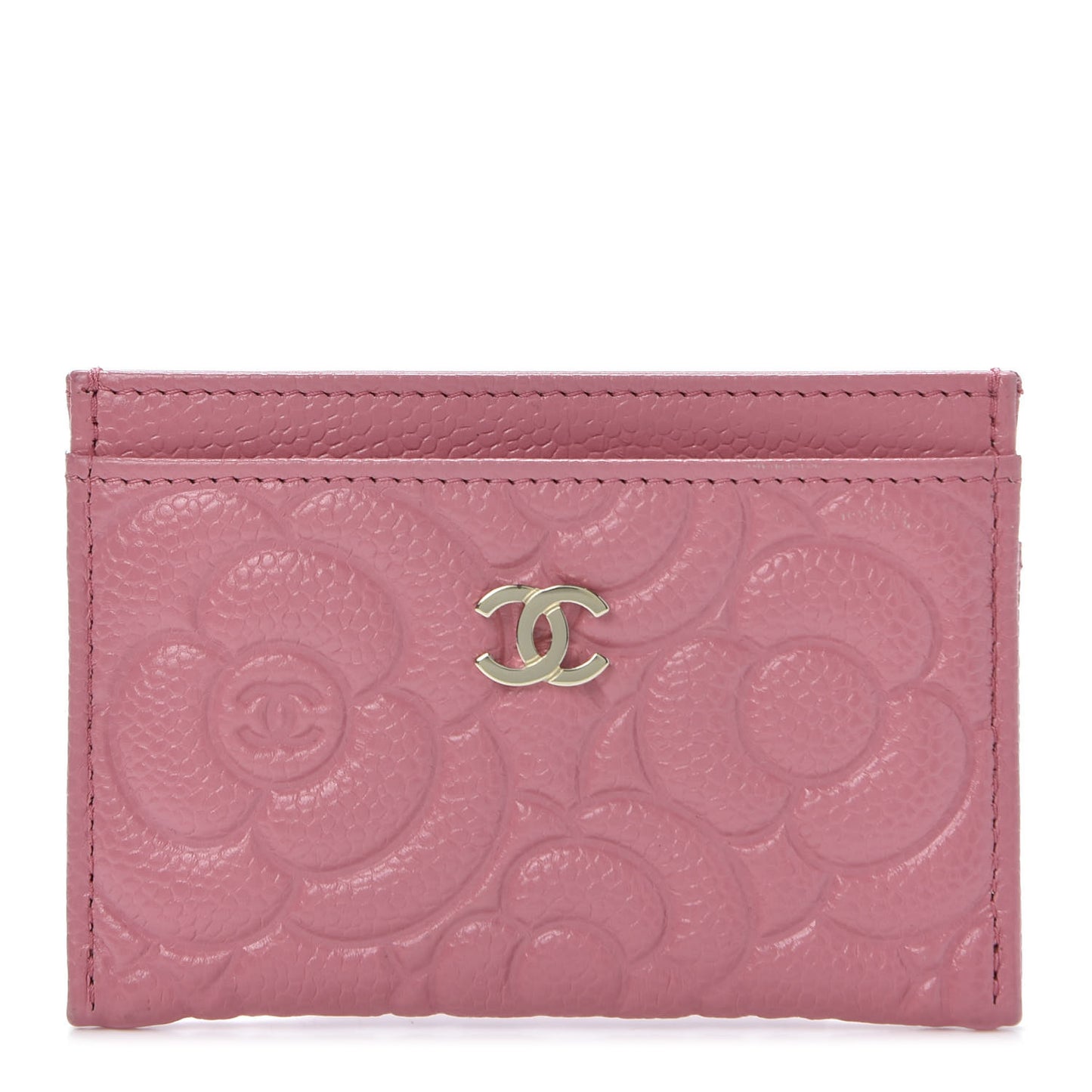 Caviar Camellia Embossed Card Holder Pink