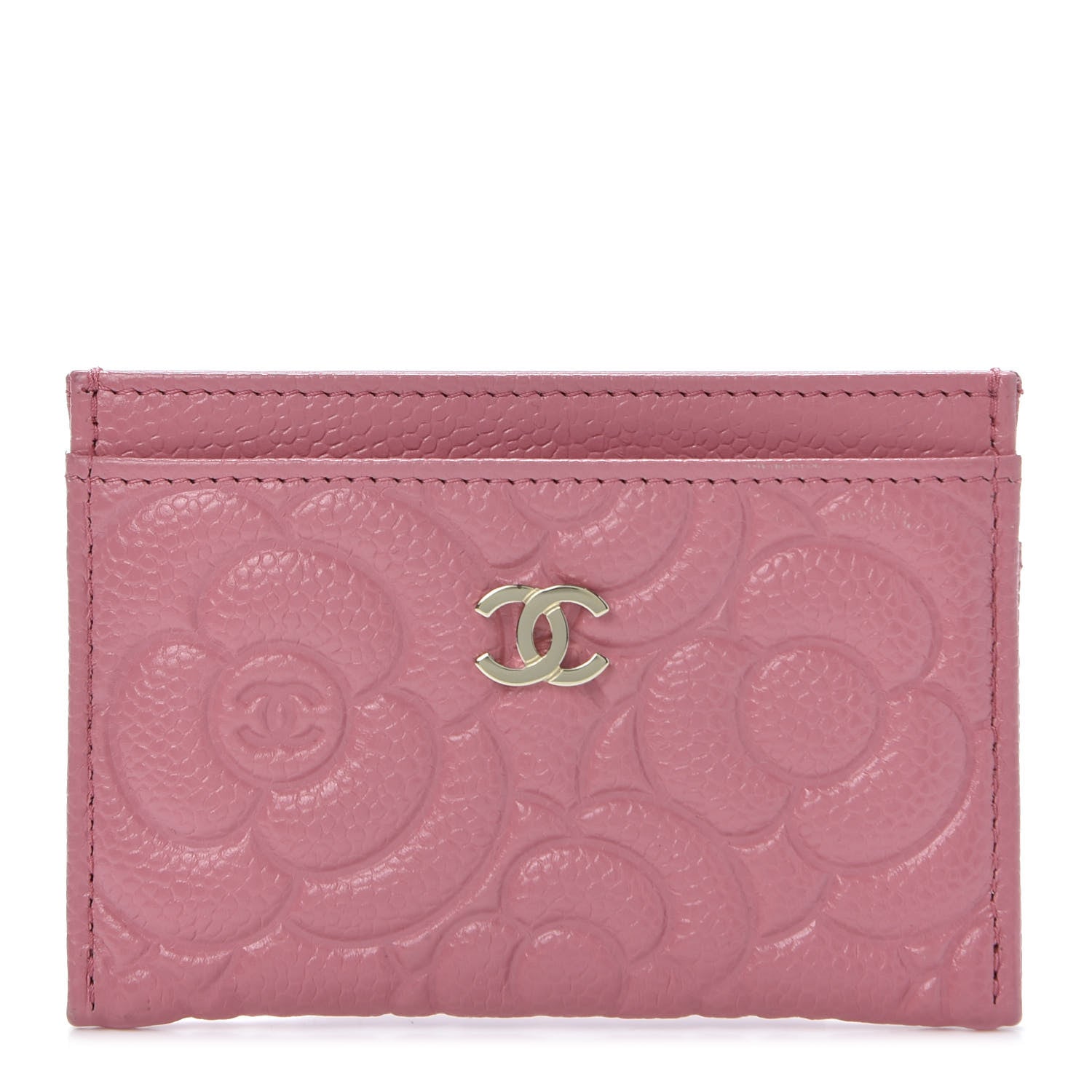 Chanel Caviar Camellia Embossed Card Holder Pink 1 of 10