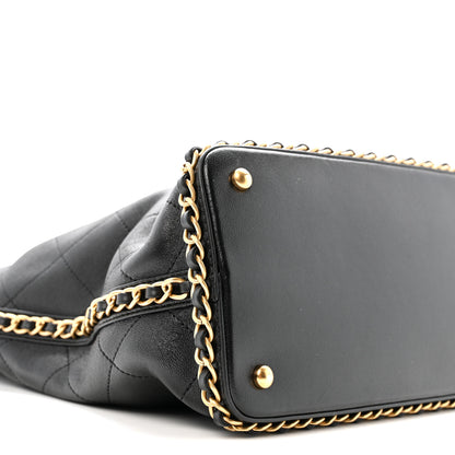 Chanel Shiny Lambskin Quilted Chain Around Shopping Tote Black 9 of 12
