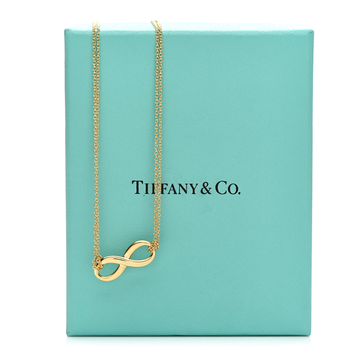 Tiffany 18K Yellow Gold Infinity Double Chain Pendant Necklace 6 of 6