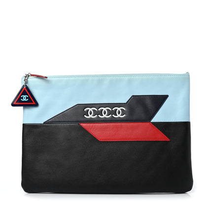 Chanel Lambskin Airlines Pouch Blue Black Red 1 of 4