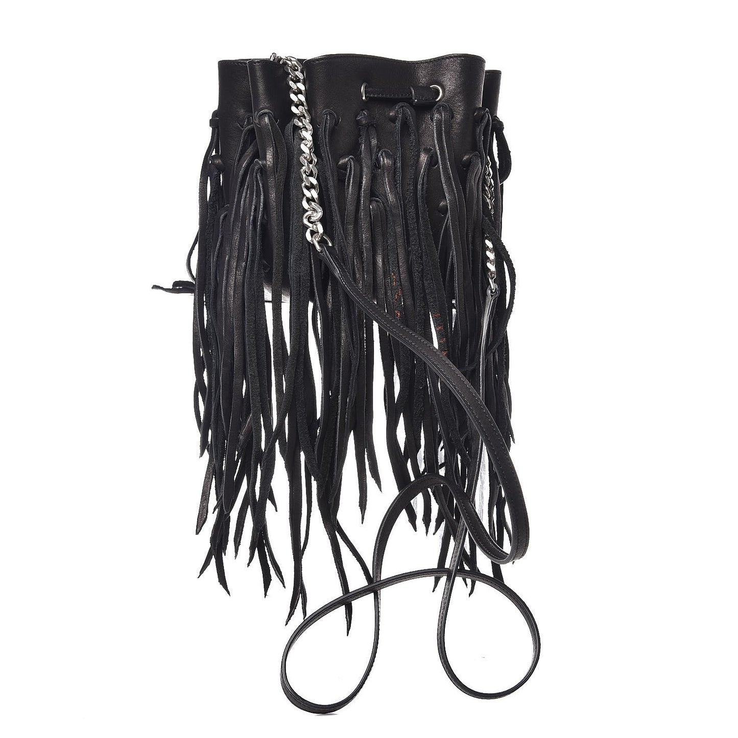 Calfskin Small Monogram Fringe Bucket Bag Black